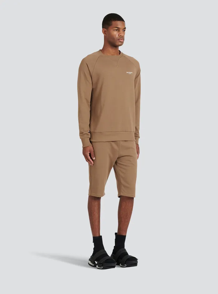 Balmain Sweatshirts Mens EcoDesigned Cotton Sweatshirt With Small Flocked Balmain Paris Logo Brown Balmain Sweatshirts Mens EcoDesigned Cotton Sweatshirt With Small Flocked Balmain Paris Logo Brown
