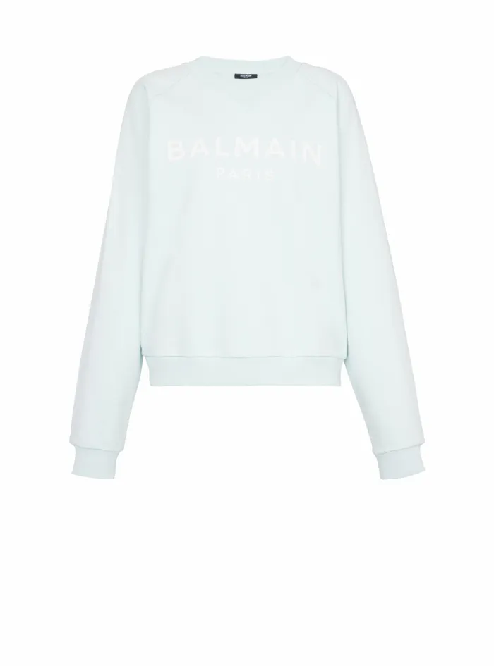 Balmain Sweatshirts Womens EcoDesigned Cotton Sweatshirt With Balmain Logo Print Green Balmain Sweatshirts Womens EcoDesigned Cotton Sweatshirt With Balmain Logo Print Green