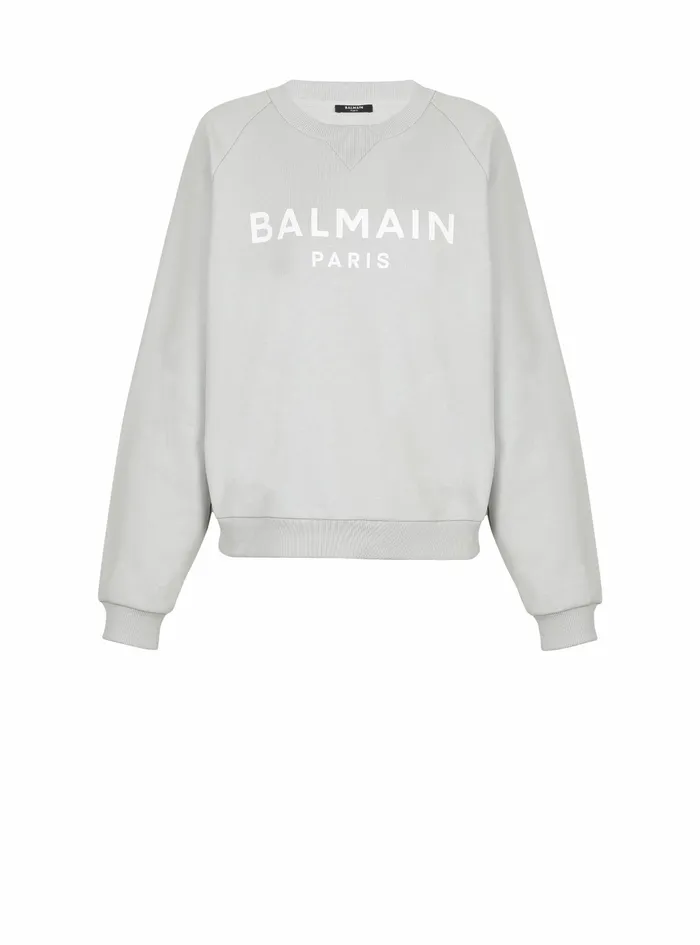 Balmain Sweatshirts Womens EcoDesigned Cotton Sweatshirt With Balmain Logo Print Grey Balmain Sweatshirts Womens EcoDesigned Cotton Sweatshirt With Balmain Logo Print Grey