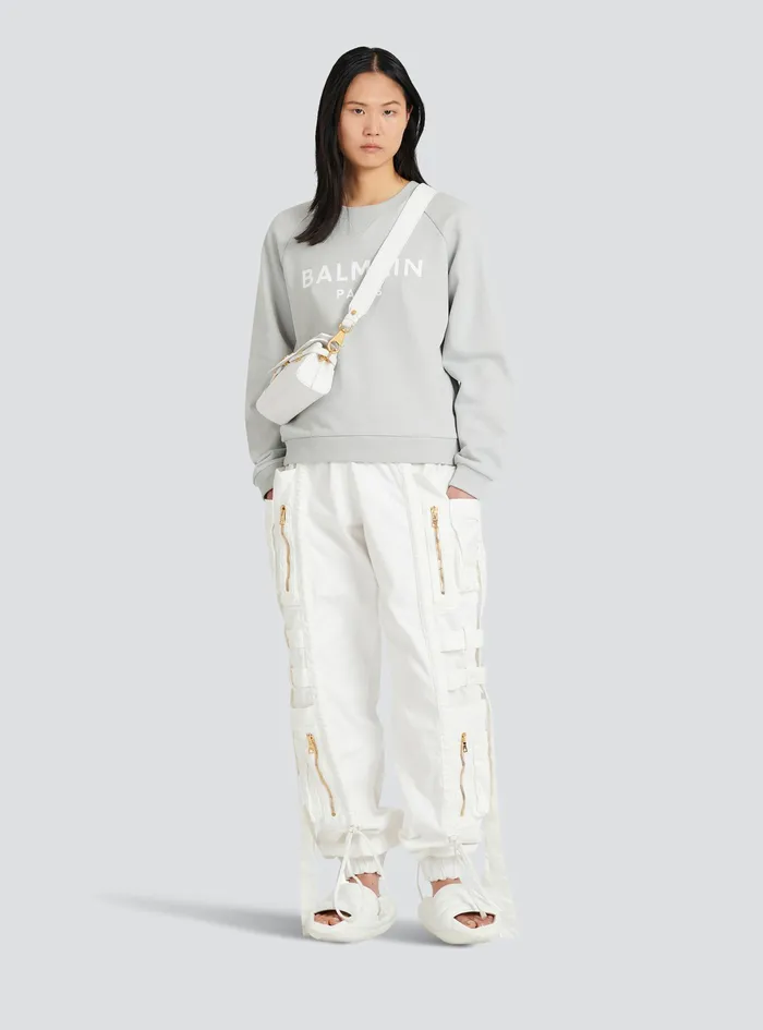 Balmain Sweatshirts Womens EcoDesigned Cotton Sweatshirt With Balmain Logo Print Grey Balmain Sweatshirts Womens EcoDesigned Cotton Sweatshirt With Balmain Logo Print Grey
