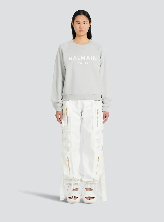 Balmain Sweatshirts Womens EcoDesigned Cotton Sweatshirt With Balmain Logo Print Grey Balmain Sweatshirts Womens EcoDesigned Cotton Sweatshirt With Balmain Logo Print Grey