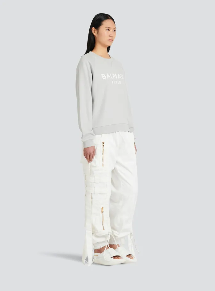 Balmain Sweatshirts Womens EcoDesigned Cotton Sweatshirt With Balmain Logo Print Grey Balmain Sweatshirts Womens EcoDesigned Cotton Sweatshirt With Balmain Logo Print Grey
