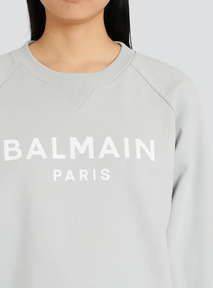 Balmain Sweatshirts Womens EcoDesigned Cotton Sweatshirt With Balmain Logo Print Grey Balmain Sweatshirts Womens EcoDesigned Cotton Sweatshirt With Balmain Logo Print Grey