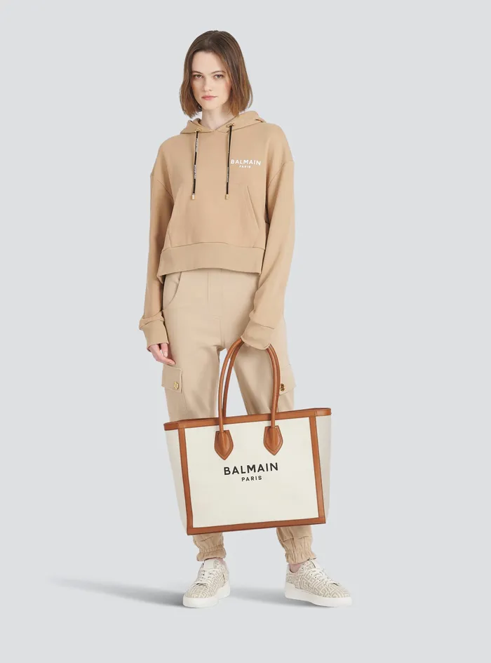 Balmain Sweatshirts Womens EcoDesigned Cotton Sweatshirt With Flocked Balmain Logo Beige Balmain Sweatshirts Womens EcoDesigned Cotton Sweatshirt With Flocked Balmain Logo Beige