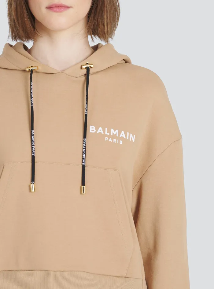 Balmain Sweatshirts Womens EcoDesigned Cotton Sweatshirt With Flocked Balmain Logo Beige Balmain Sweatshirts Womens EcoDesigned Cotton Sweatshirt With Flocked Balmain Logo Beige