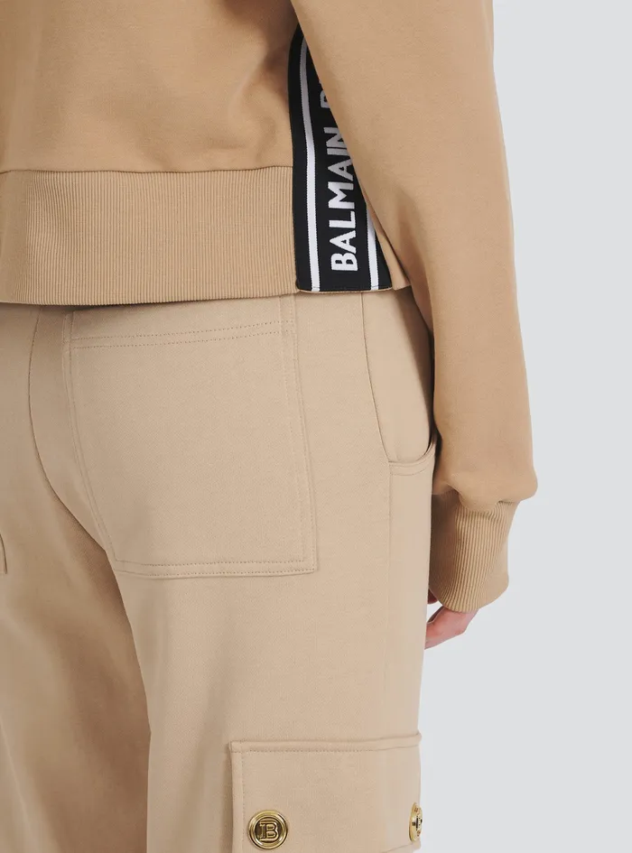 Balmain Sweatshirts Womens EcoDesigned Cotton Sweatshirt With Flocked Balmain Logo Beige Balmain Sweatshirts Womens EcoDesigned Cotton Sweatshirt With Flocked Balmain Logo Beige