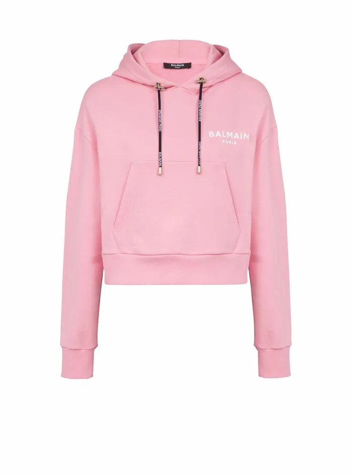 Balmain Sweatshirts Womens EcoDesigned Cotton Sweatshirt With Flocked Balmain Logo Pink Balmain Sweatshirts Womens EcoDesigned Cotton Sweatshirt With Flocked Balmain Logo Pink