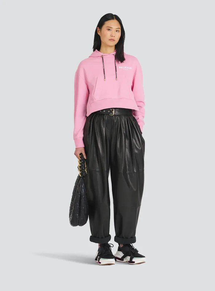Balmain Sweatshirts Womens EcoDesigned Cotton Sweatshirt With Flocked Balmain Logo Pink Balmain Sweatshirts Womens EcoDesigned Cotton Sweatshirt With Flocked Balmain Logo Pink