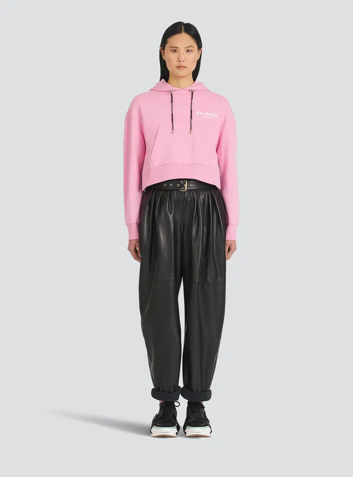 Balmain Sweatshirts Womens EcoDesigned Cotton Sweatshirt With Flocked Balmain Logo Pink Balmain Sweatshirts Womens EcoDesigned Cotton Sweatshirt With Flocked Balmain Logo Pink