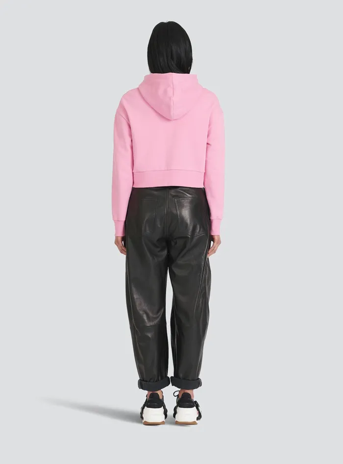 Balmain Sweatshirts Womens EcoDesigned Cotton Sweatshirt With Flocked Balmain Logo Pink Balmain Sweatshirts Womens EcoDesigned Cotton Sweatshirt With Flocked Balmain Logo Pink