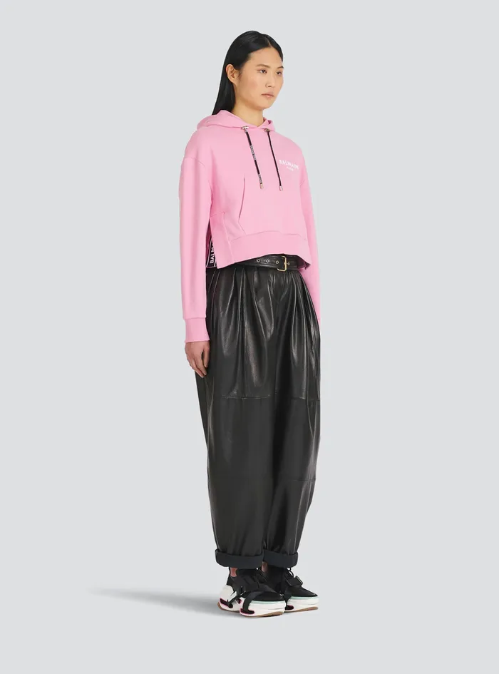 Balmain Sweatshirts Womens EcoDesigned Cotton Sweatshirt With Flocked Balmain Logo Pink Balmain Sweatshirts Womens EcoDesigned Cotton Sweatshirt With Flocked Balmain Logo Pink