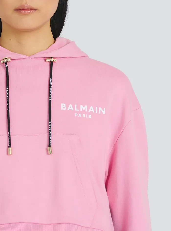 Balmain Sweatshirts Womens EcoDesigned Cotton Sweatshirt With Flocked Balmain Logo Pink Balmain Sweatshirts Womens EcoDesigned Cotton Sweatshirt With Flocked Balmain Logo Pink