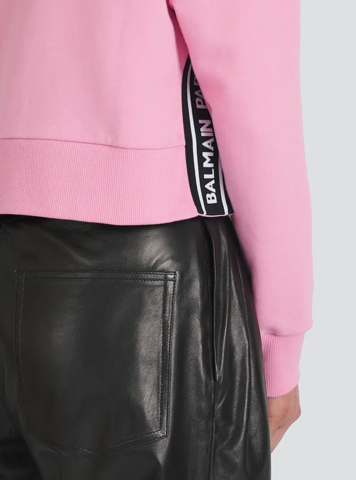 Balmain Sweatshirts Womens EcoDesigned Cotton Sweatshirt With Flocked Balmain Logo Pink Balmain Sweatshirts Womens EcoDesigned Cotton Sweatshirt With Flocked Balmain Logo Pink