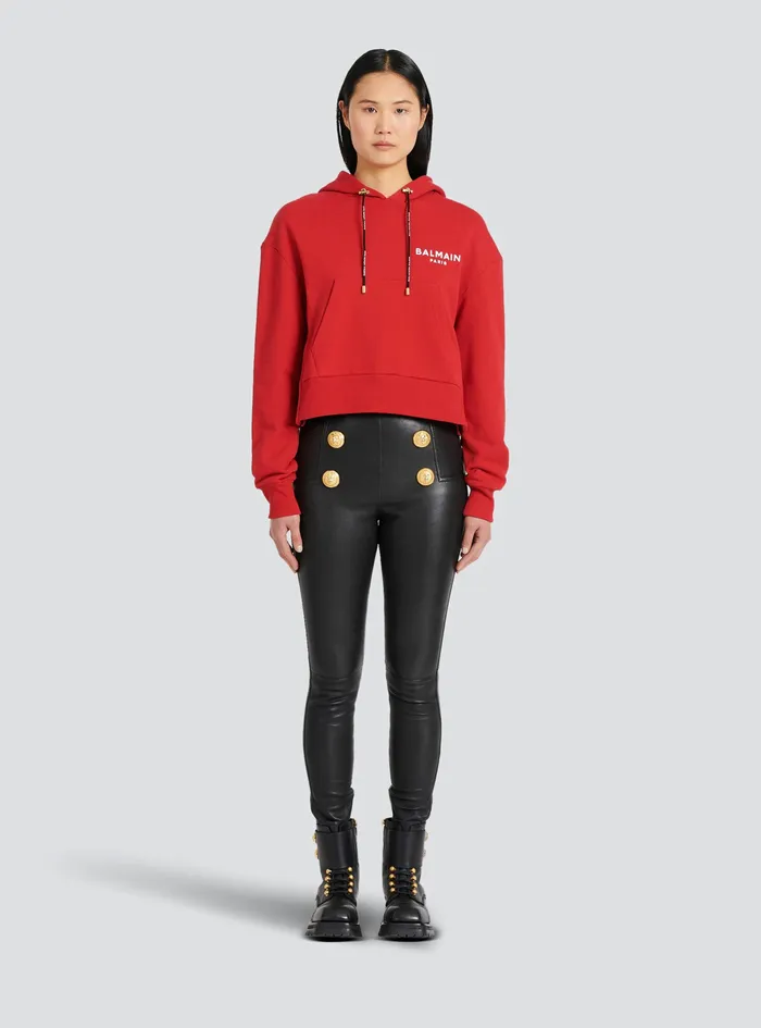 Balmain Sweatshirts Womens EcoDesigned Cotton Sweatshirt With Flocked Balmain Logo Red Balmain Sweatshirts Womens EcoDesigned Cotton Sweatshirt With Flocked Balmain Logo Red