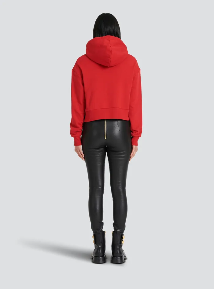 Balmain Sweatshirts Womens EcoDesigned Cotton Sweatshirt With Flocked Balmain Logo Red Balmain Sweatshirts Womens EcoDesigned Cotton Sweatshirt With Flocked Balmain Logo Red