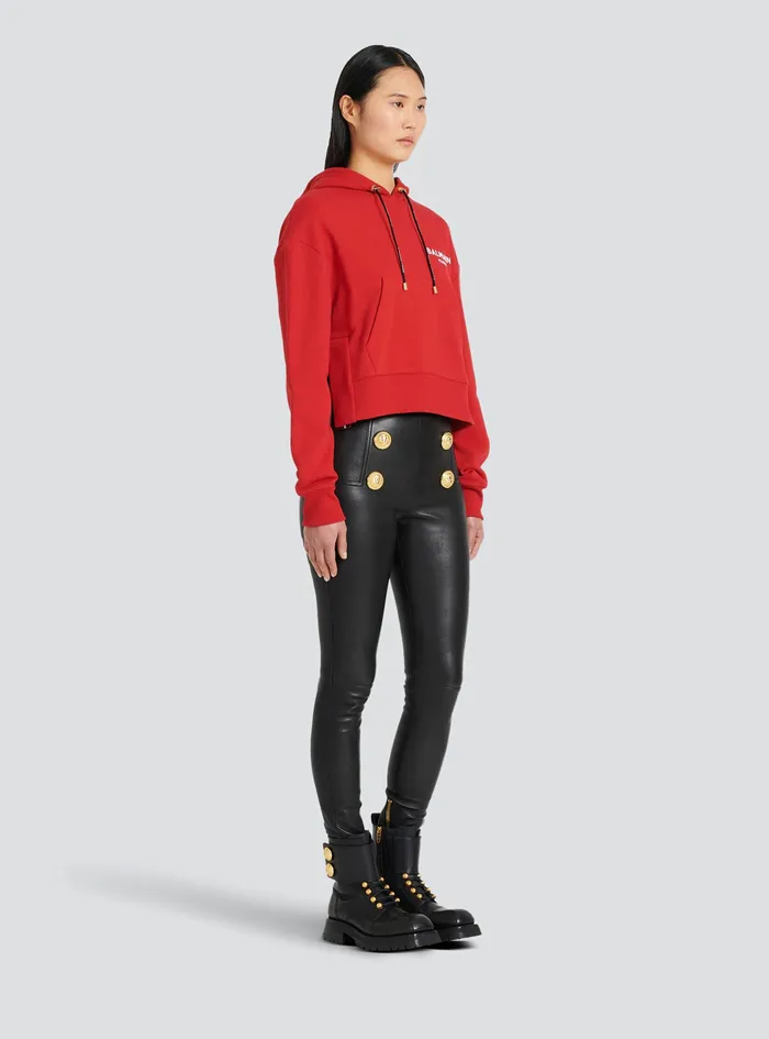 Balmain Sweatshirts Womens EcoDesigned Cotton Sweatshirt With Flocked Balmain Logo Red Balmain Sweatshirts Womens EcoDesigned Cotton Sweatshirt With Flocked Balmain Logo Red