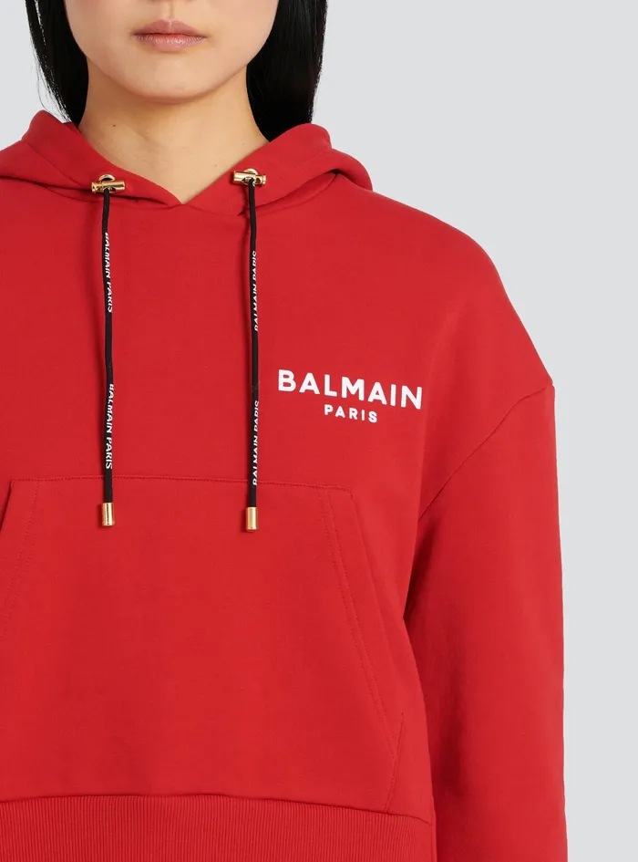 Balmain Sweatshirts Womens EcoDesigned Cotton Sweatshirt With Flocked Balmain Logo Red Balmain Sweatshirts Womens EcoDesigned Cotton Sweatshirt With Flocked Balmain Logo Red