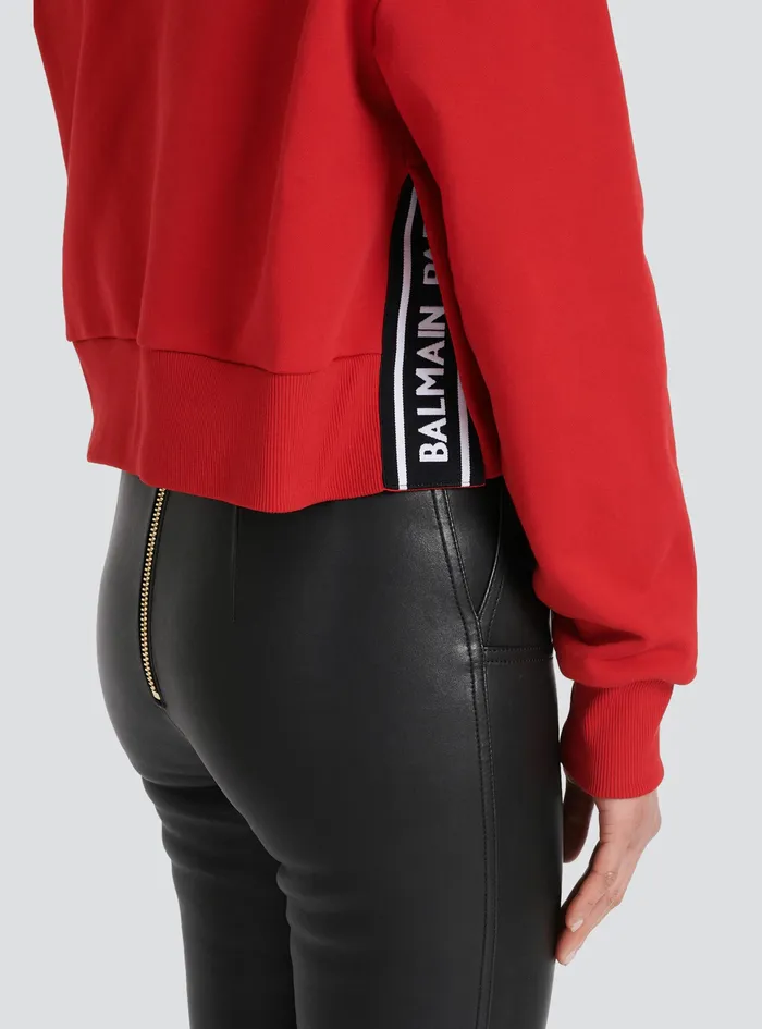 Balmain Sweatshirts Womens EcoDesigned Cotton Sweatshirt With Flocked Balmain Logo Red Balmain Sweatshirts Womens EcoDesigned Cotton Sweatshirt With Flocked Balmain Logo Red