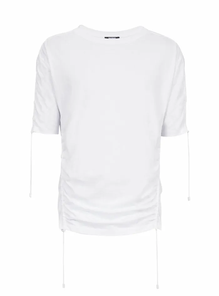 Balmain TShirts Mens Cotton Drawstrings TShirt White