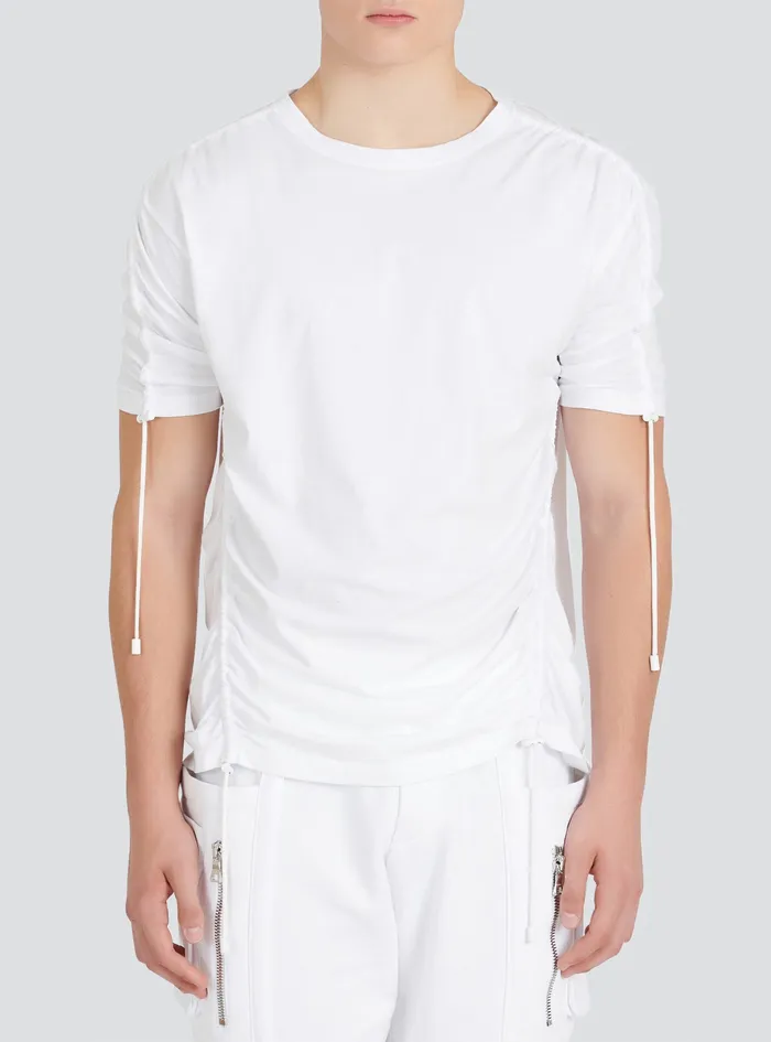 Balmain TShirts Mens Cotton Drawstrings TShirt White Balmain TShirts Mens Cotton Drawstrings TShirt White