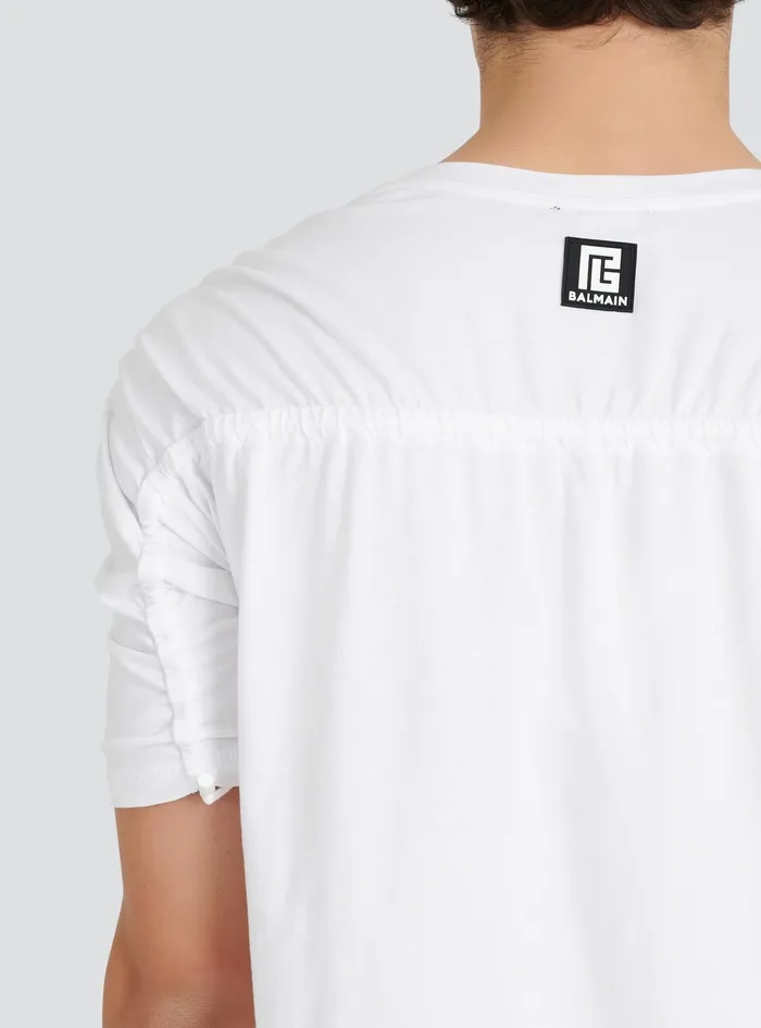 Balmain TShirts Mens Cotton Drawstrings TShirt White Balmain TShirts Mens Cotton Drawstrings TShirt White
