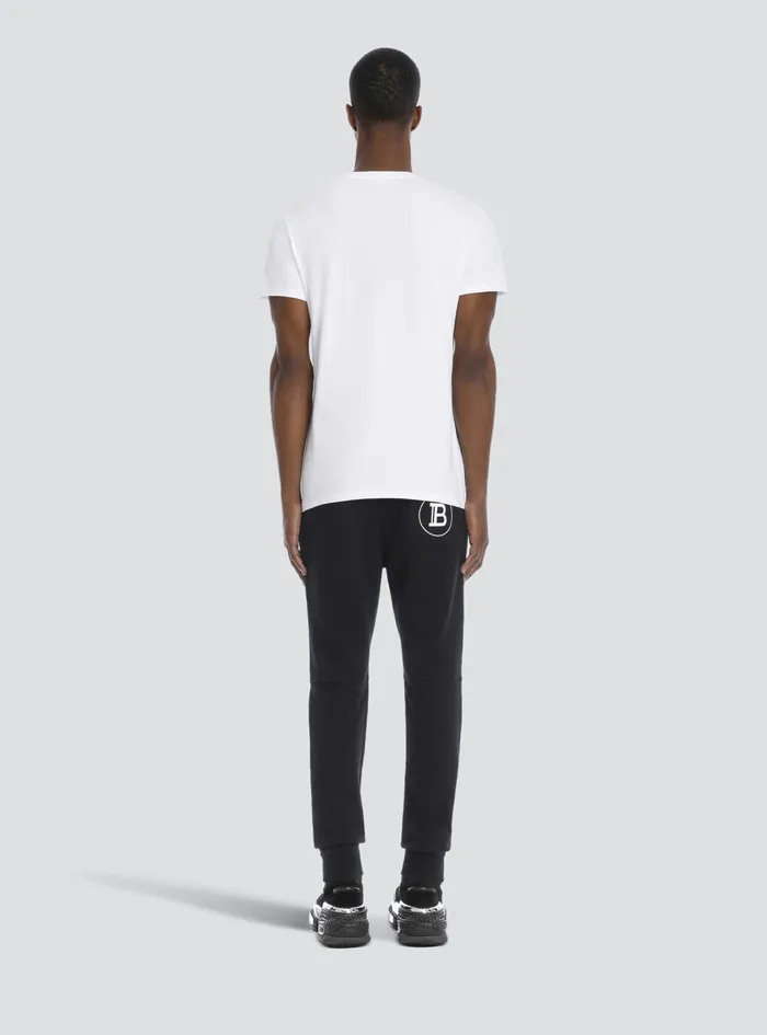 Balmain TShirts Mens Cotton TShirt With Balmain Paris Logo Print White Balmain TShirts Mens Cotton TShirt With Balmain Paris Logo Print White