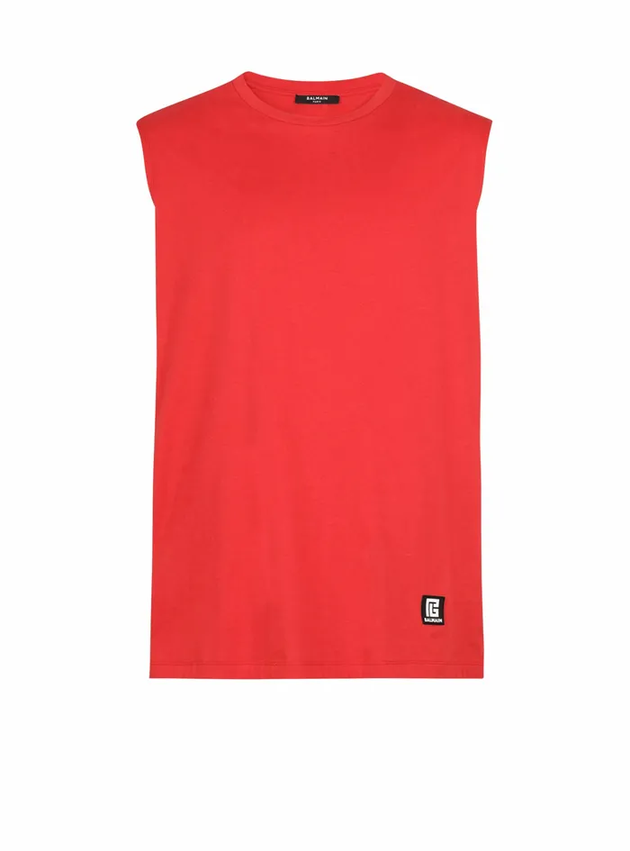 Balmain TShirts Mens EcoDesigned Cotton TShirt With Balmain Logo Print Red