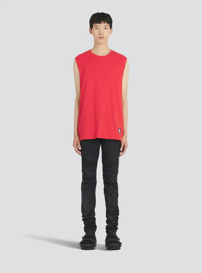 Balmain TShirts Mens EcoDesigned Cotton TShirt With Balmain Logo Print Red Balmain TShirts Mens EcoDesigned Cotton TShirt With Balmain Logo Print Red