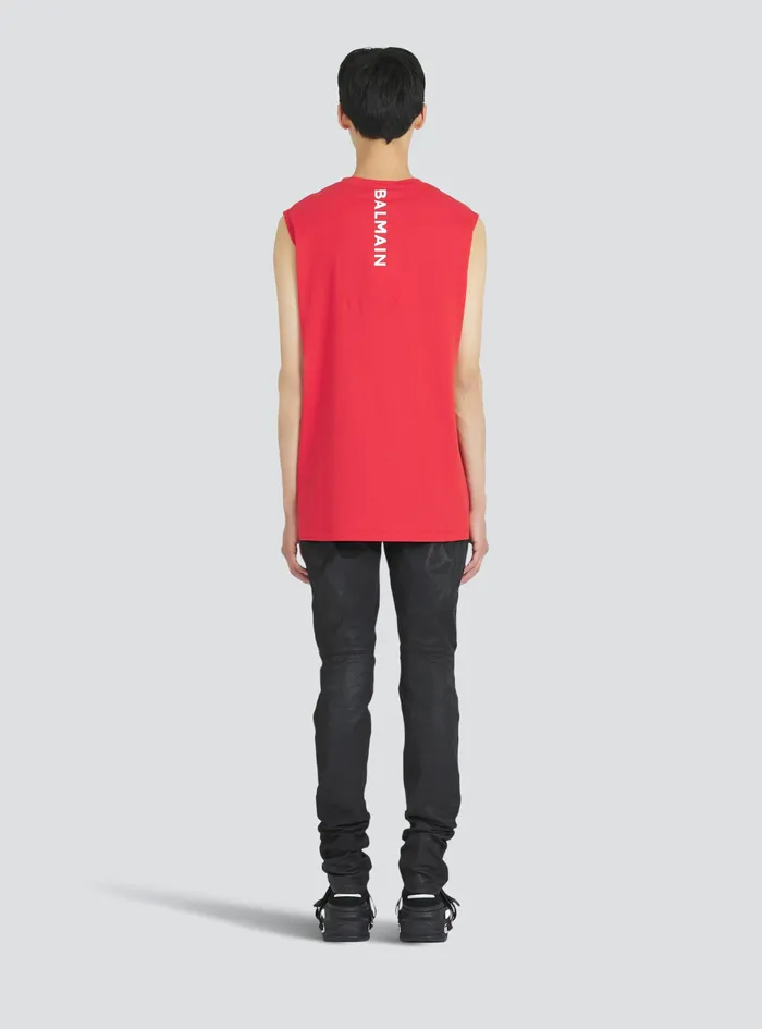 Balmain TShirts Mens EcoDesigned Cotton TShirt With Balmain Logo Print Red Balmain TShirts Mens EcoDesigned Cotton TShirt With Balmain Logo Print Red