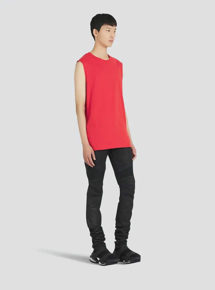 Balmain TShirts Mens EcoDesigned Cotton TShirt With Balmain Logo Print Red Balmain TShirts Mens EcoDesigned Cotton TShirt With Balmain Logo Print Red