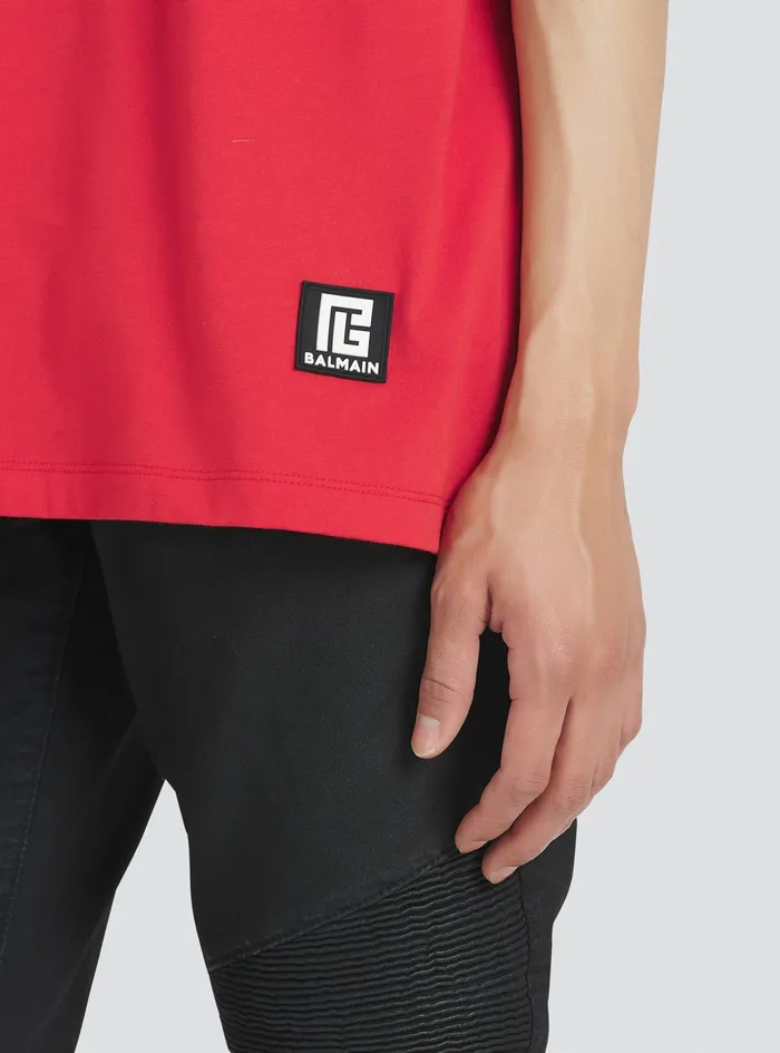 Balmain TShirts Mens EcoDesigned Cotton TShirt With Balmain Logo Print Red Balmain TShirts Mens EcoDesigned Cotton TShirt With Balmain Logo Print Red