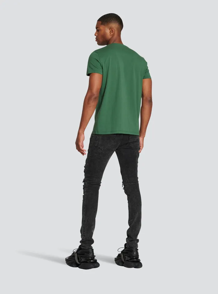 Balmain TShirts Mens EcoDesigned Cotton TShirt With Balmain Paris Logo Print Green Balmain TShirts Mens EcoDesigned Cotton TShirt With Balmain Paris Logo Print Green