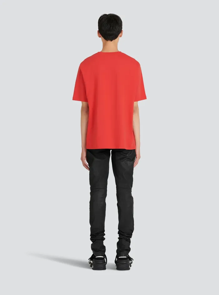 Balmain TShirts Mens EcoDesigned Cotton TShirt With Balmain Paris Logo Print Red
