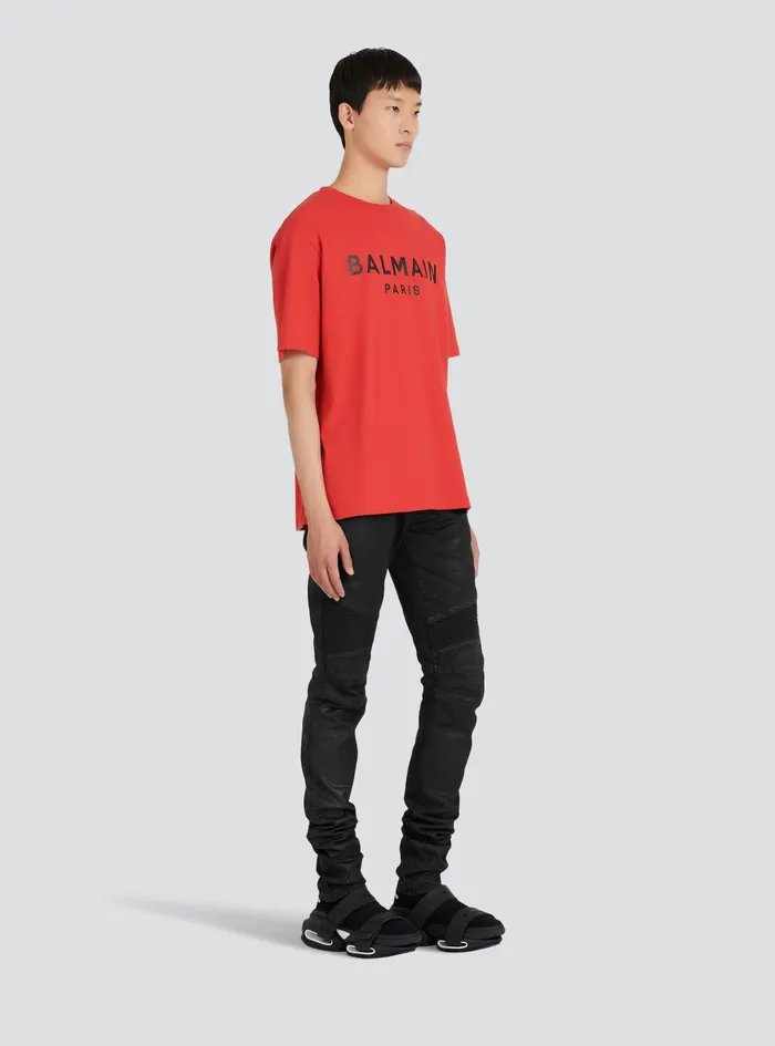 Balmain TShirts Mens EcoDesigned Cotton TShirt With Balmain Paris Logo Print Red