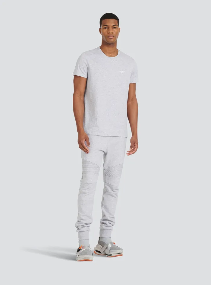 Balmain TShirts Mens EcoDesigned Cotton TShirt With Small Flocked Balmain Paris Logo Grey Balmain TShirts Mens EcoDesigned Cotton TShirt With Small Flocked Balmain Paris Logo Grey