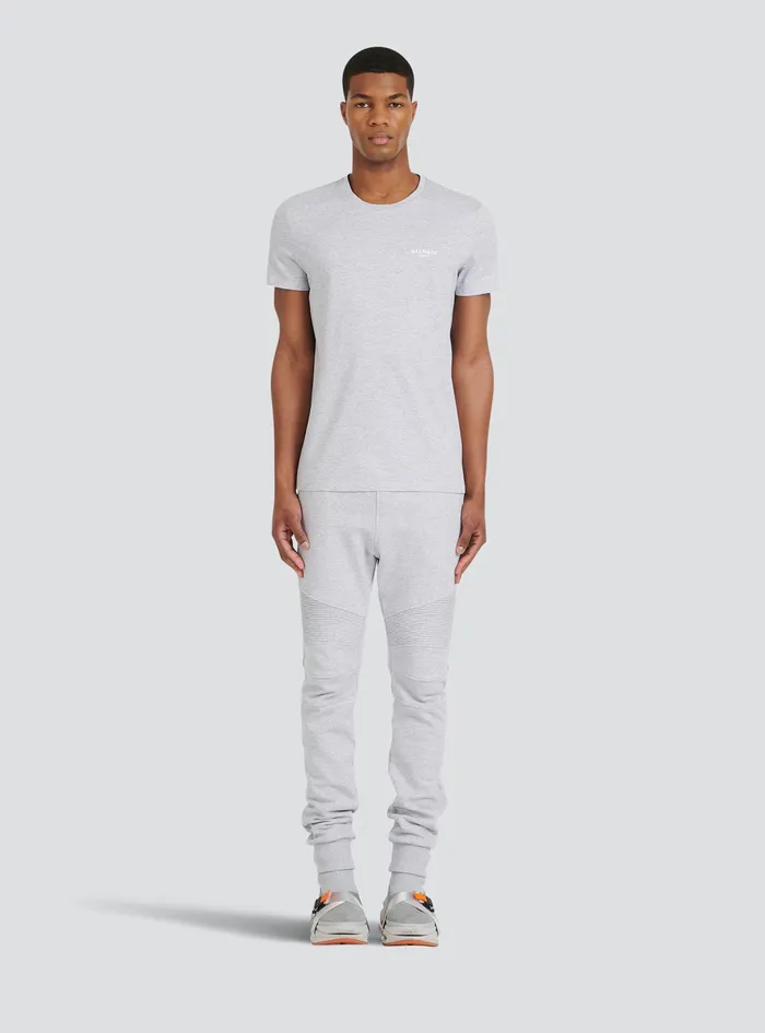 Balmain TShirts Mens EcoDesigned Cotton TShirt With Small Flocked Balmain Paris Logo Grey Balmain TShirts Mens EcoDesigned Cotton TShirt With Small Flocked Balmain Paris Logo Grey
