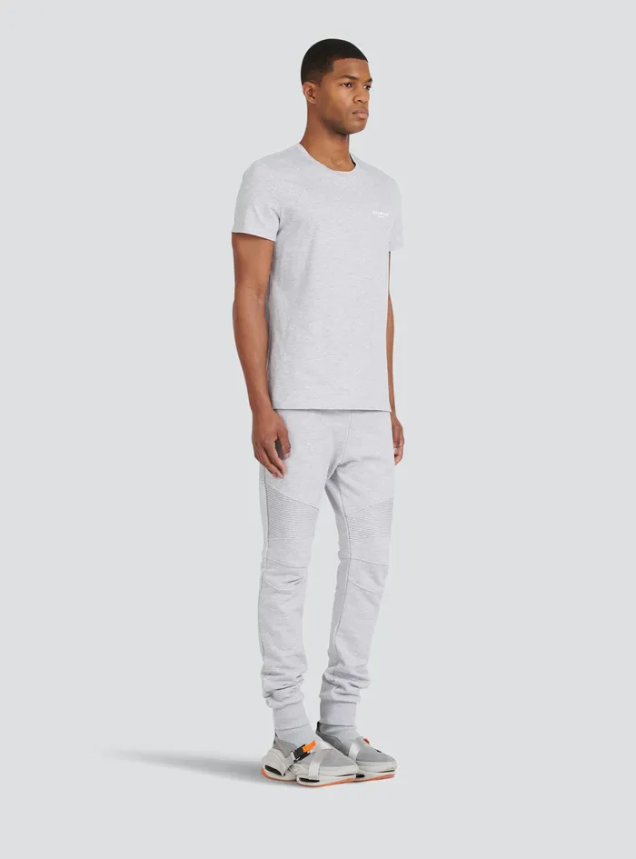 Balmain TShirts Mens EcoDesigned Cotton TShirt With Small Flocked Balmain Paris Logo Grey Balmain TShirts Mens EcoDesigned Cotton TShirt With Small Flocked Balmain Paris Logo Grey
