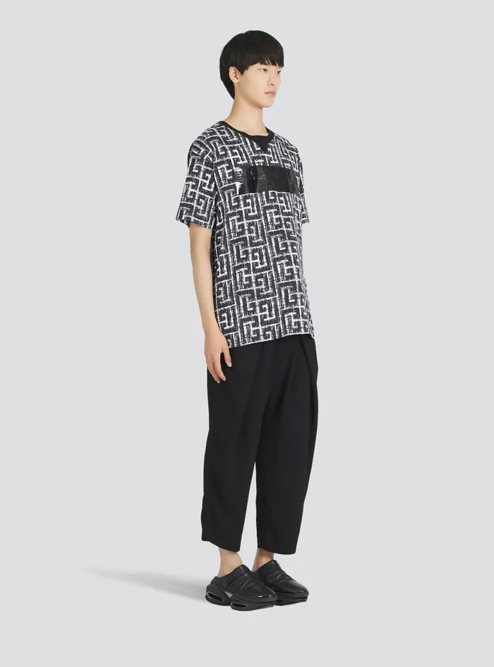 Balmain TShirts Mens Oversized Cotton TShirt With Balmain Monogram Et Logo Print Black