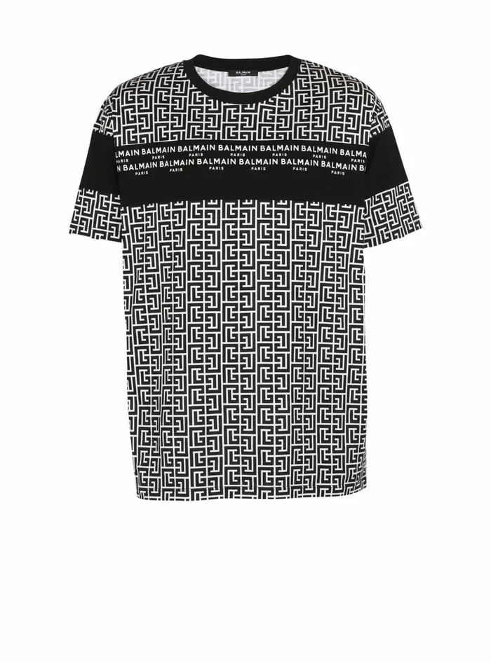 Balmain TShirts Mens Oversized Cotton TShirt With Balmain Monogram Print Black Balmain TShirts Mens Oversized Cotton TShirt With Balmain Monogram Print Black