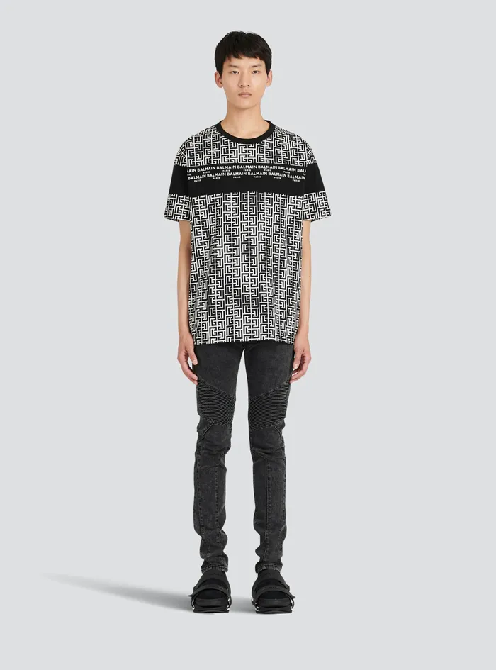 Balmain TShirts Mens Oversized Cotton TShirt With Balmain Monogram Print Black Balmain TShirts Mens Oversized Cotton TShirt With Balmain Monogram Print Black