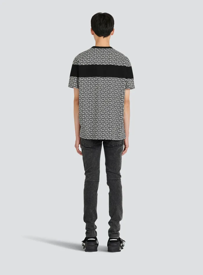 Balmain TShirts Mens Oversized Cotton TShirt With Balmain Monogram Print Black Balmain TShirts Mens Oversized Cotton TShirt With Balmain Monogram Print Black