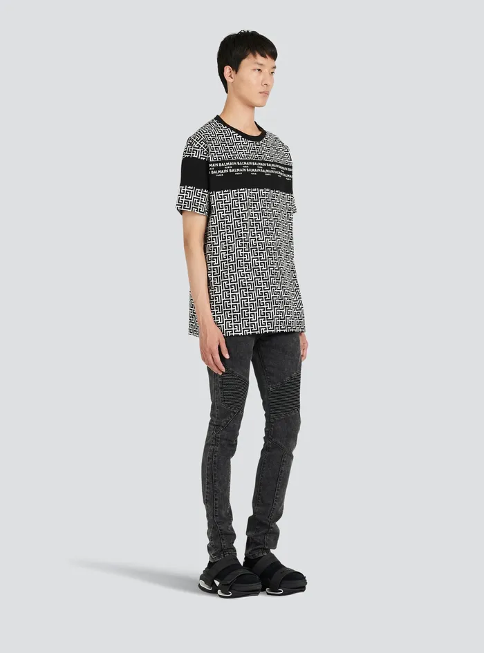 Balmain TShirts Mens Oversized Cotton TShirt With Balmain Monogram Print Black Balmain TShirts Mens Oversized Cotton TShirt With Balmain Monogram Print Black