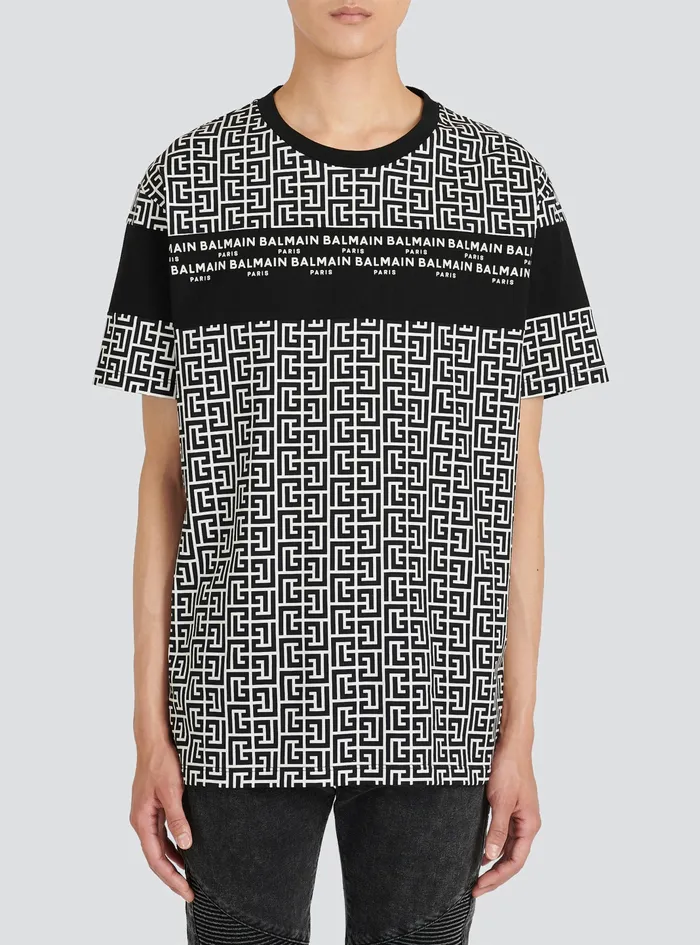 Balmain TShirts Mens Oversized Cotton TShirt With Balmain Monogram Print Black Balmain TShirts Mens Oversized Cotton TShirt With Balmain Monogram Print Black