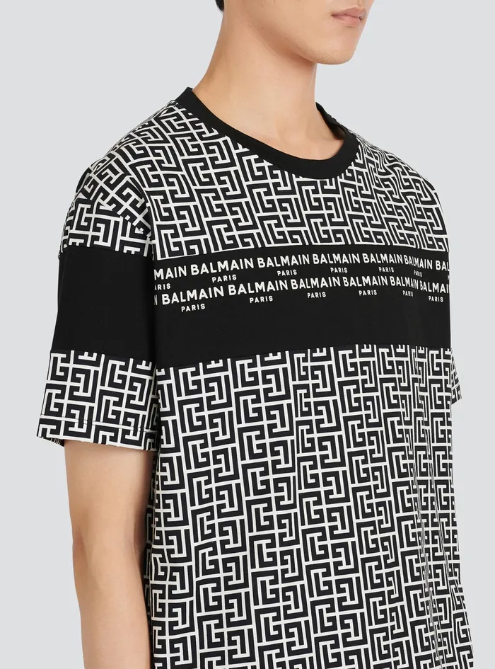 Balmain TShirts Mens Oversized Cotton TShirt With Balmain Monogram Print Black Balmain TShirts Mens Oversized Cotton TShirt With Balmain Monogram Print Black