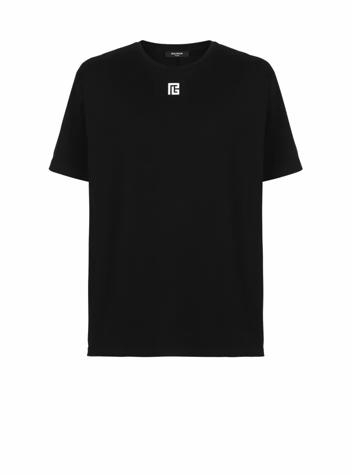 Balmain TShirts Mens Oversized Cotton TShirt With Maxi Balmain Logo Print Black Balmain TShirts Mens Oversized Cotton TShirt With Maxi Balmain Logo Print Black