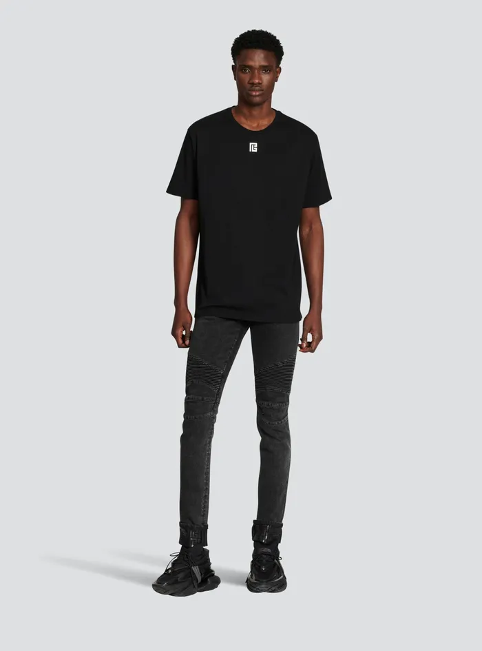 Balmain TShirts Mens Oversized Cotton TShirt With Maxi Balmain Logo Print Black Balmain TShirts Mens Oversized Cotton TShirt With Maxi Balmain Logo Print Black
