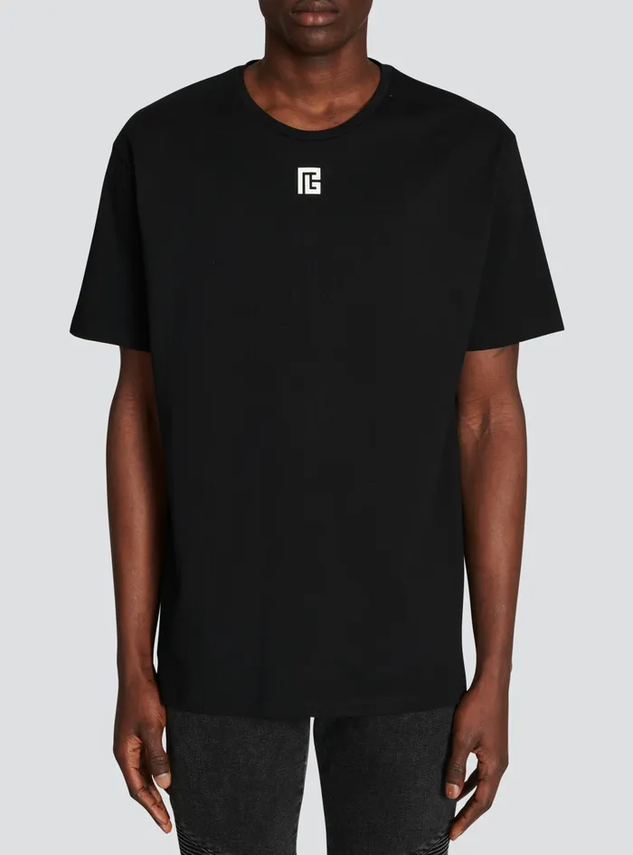 Balmain TShirts Mens Oversized Cotton TShirt With Maxi Balmain Logo Print Black Balmain TShirts Mens Oversized Cotton TShirt With Maxi Balmain Logo Print Black