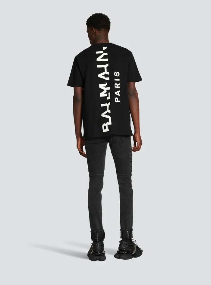 Balmain TShirts Mens Oversized Cotton TShirt With Maxi Balmain Logo Print Black Balmain TShirts Mens Oversized Cotton TShirt With Maxi Balmain Logo Print Black