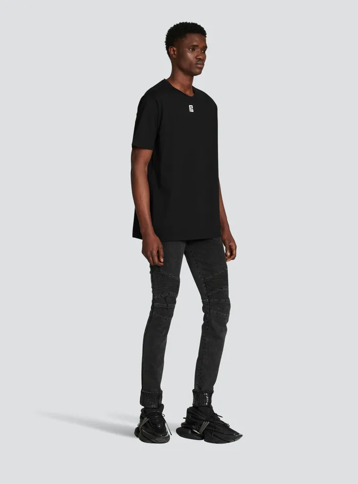 Balmain TShirts Mens Oversized Cotton TShirt With Maxi Balmain Logo Print Black Balmain TShirts Mens Oversized Cotton TShirt With Maxi Balmain Logo Print Black