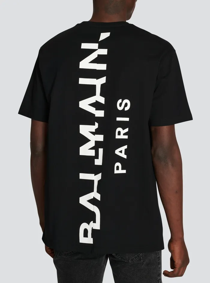 Balmain TShirts Mens Oversized Cotton TShirt With Maxi Balmain Logo Print Black Balmain TShirts Mens Oversized Cotton TShirt With Maxi Balmain Logo Print Black